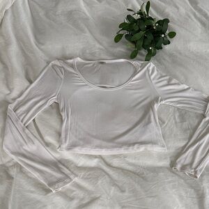Aritzia White Long Sleeve Open Back Top